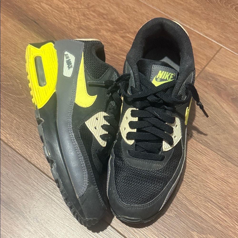 Nike Black and Neon Yellow Air Max Sneakers